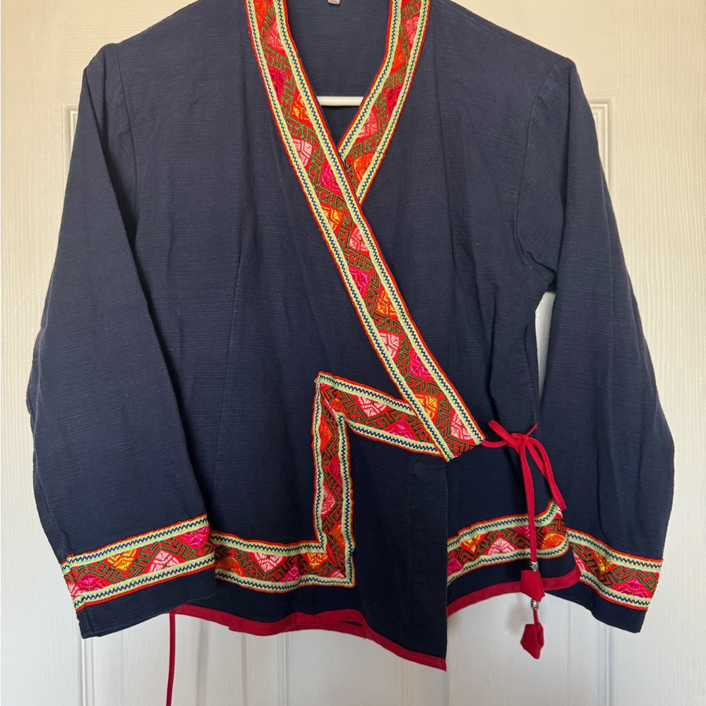 Traditional Thai Navy Wrap blouse